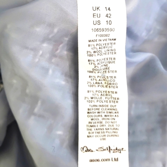 Boucle Shacket Blazer Oversize Sleeve Drop Shoulder Coat Blue/White Women's 10 - Picture 5 of 10